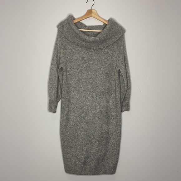H&M Heather Grey Off Shoulder Soft Knit Midi Dress - Picture 2 of 11